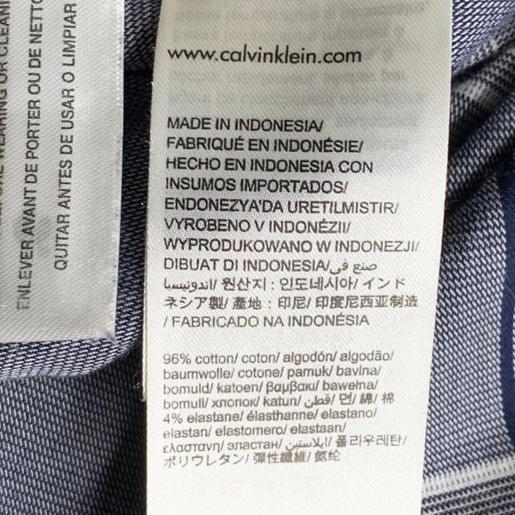 Mens Calvin Klein Plaid Body Fit Shirt Large Navy Snap Closure 3744 EUC Stretch - Picture 7 of 10